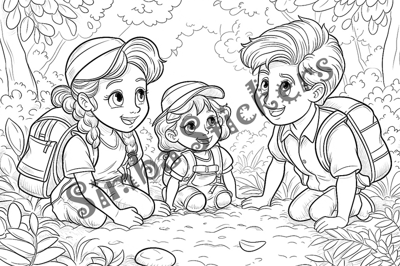 Colouring pages, bundle of people, elderly and grandparents with children, 50 images