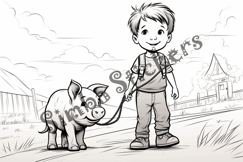 Colouring pages, bundle of pigs, 25 images