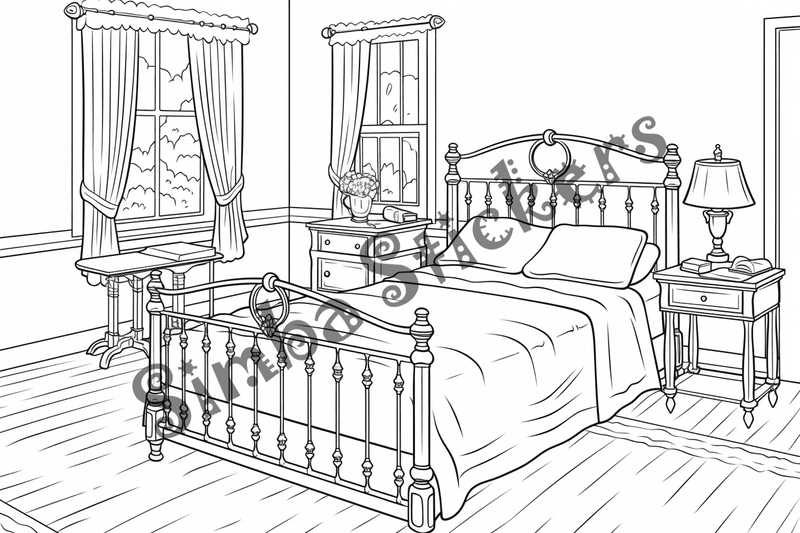 Colouring pages, bundle of house bedrooms, 25 images 2