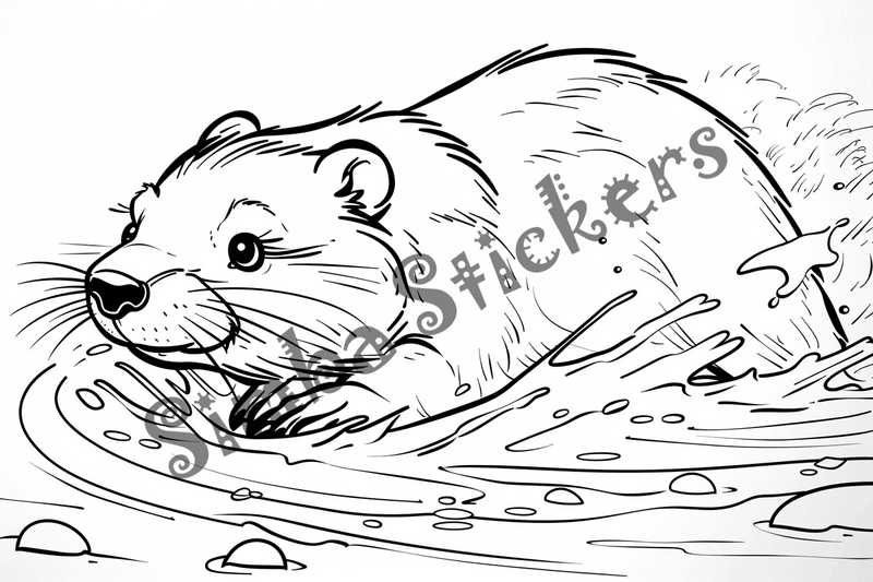Colouring pages, bundle of beavers in water, 10 images