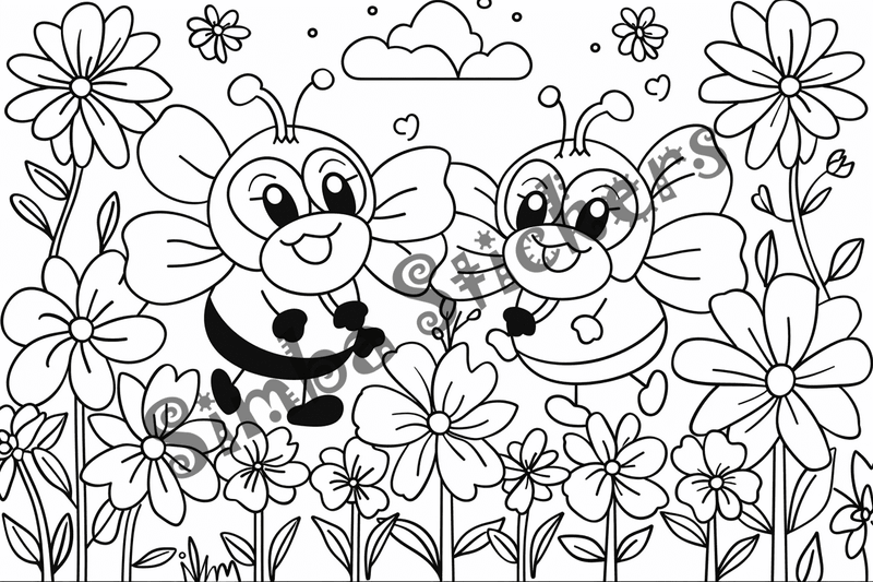 Colouring pages, bundle of bees, 50 images