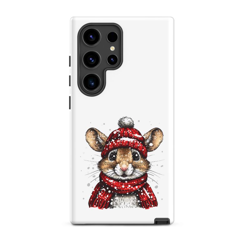 Tough Case for Samsung, Mouse wearing red winter hat and scarf in the snow, xg8dl3