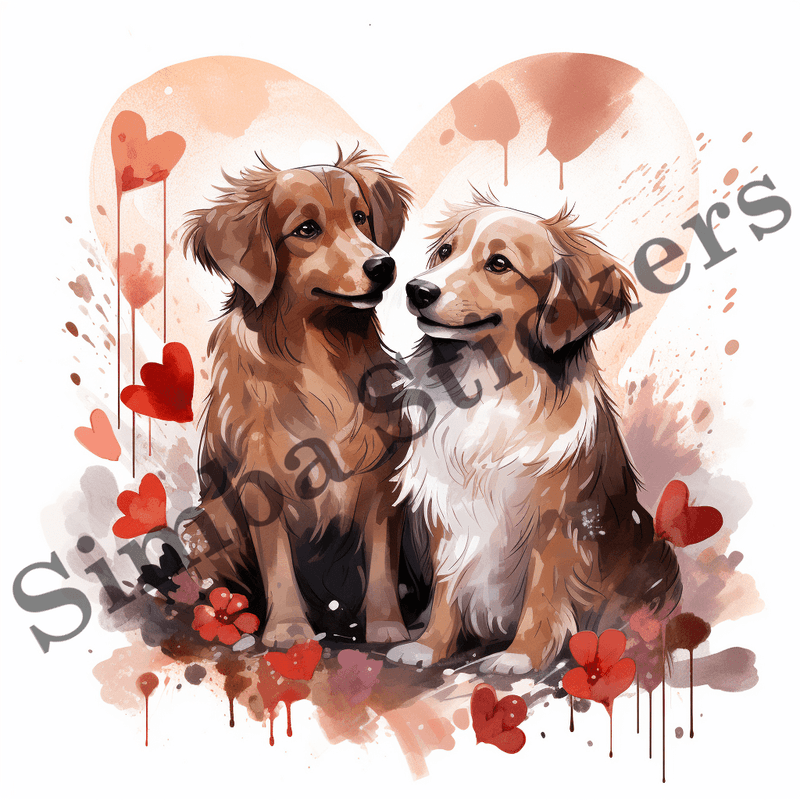 Dogs in love, watercolour, image set, 10 images