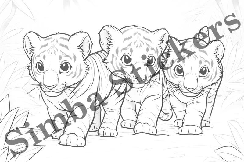Colouring pages, bundle of tigers, family-oriented, 10 images