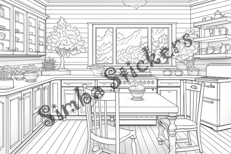 Colouring pages, bundle of house kitchens, 10 images