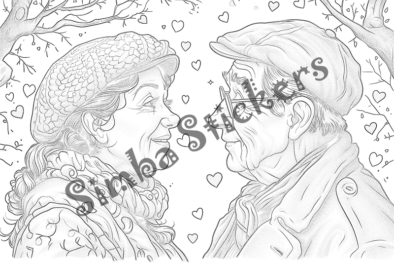 Colouring pages, bundle of people, grandparents in love, 10 images