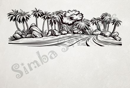 Equatorial Rainforest landscape, wide road, outline art