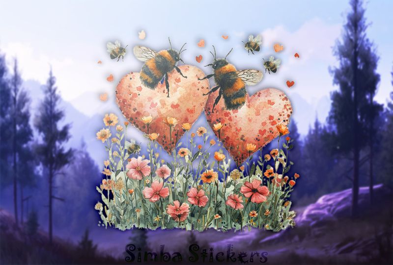 Bees in love with romantic heart-shaped pollen