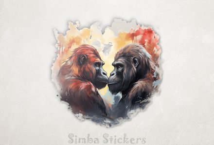 Gorillas in love nose-to-nose, watercolour, lpb6vo