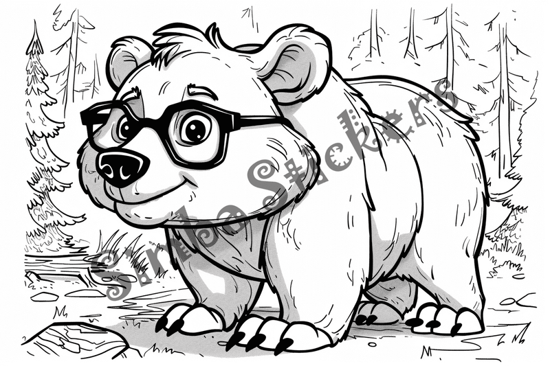 Colouring pages, bundle of beavers in glasses, 10 images