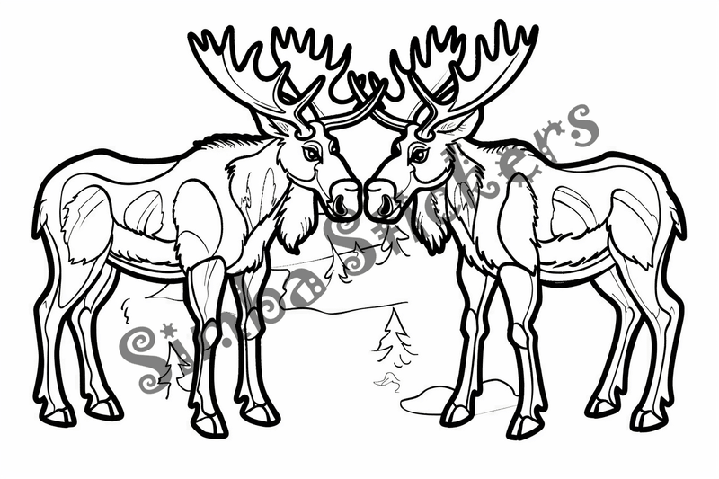 Colouring pages, Bundle of cute moose in love, 25 images