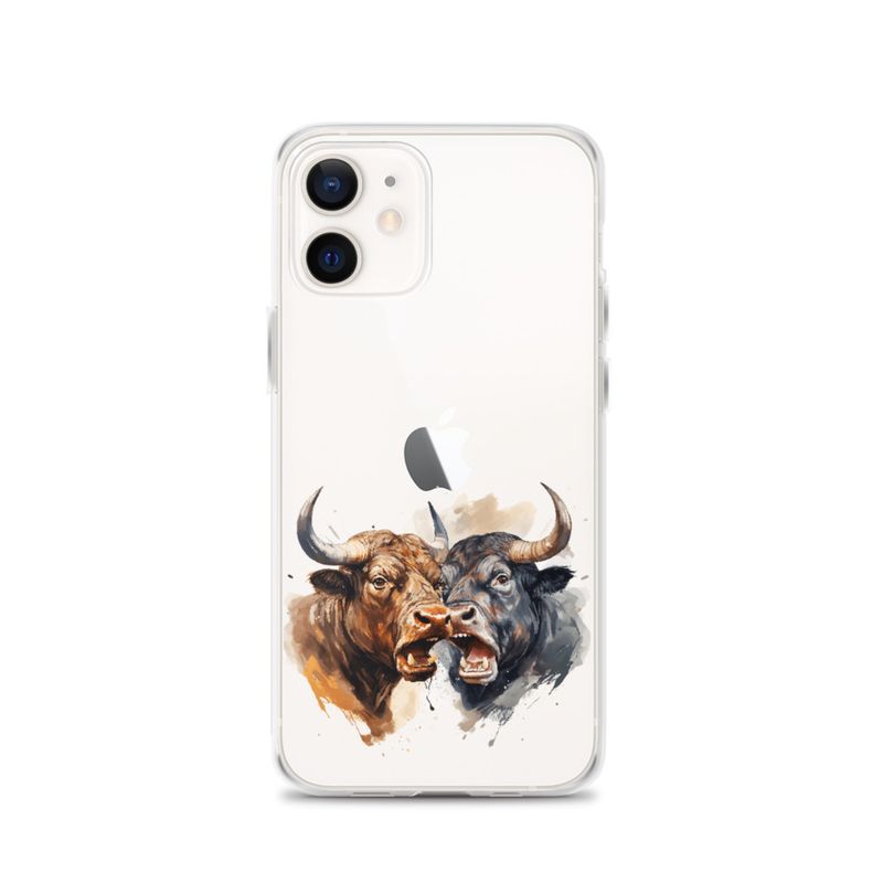 Clear Case for iPhone, Bulls facing up to each other, watercolour, dx5eff