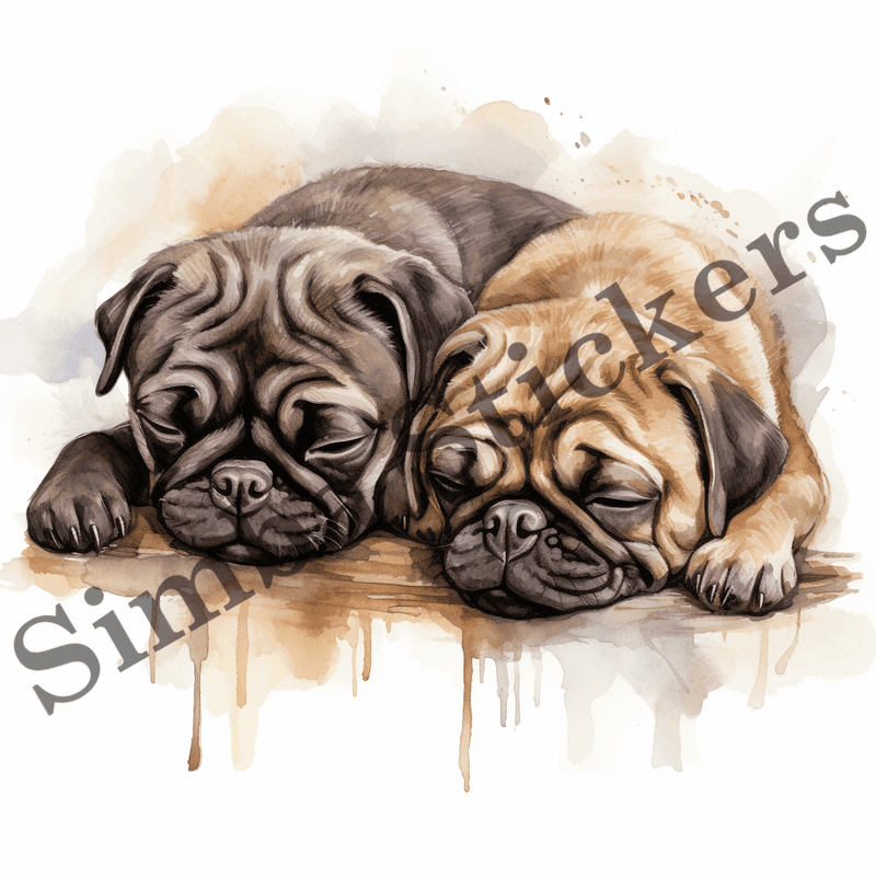 Pug dogs sleeping, image set, 10 images