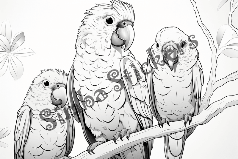 Colouring pages, bundle of parrots 2, 25 images