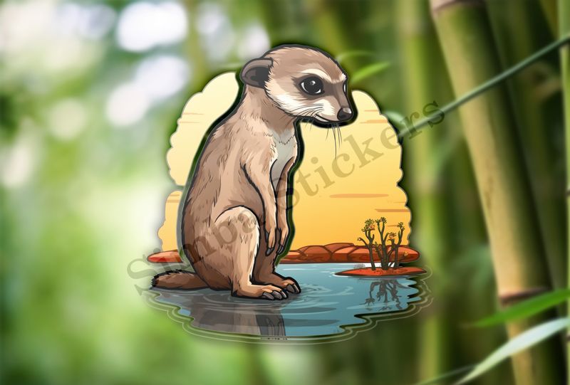 Meerkat sitting in a shallow pond