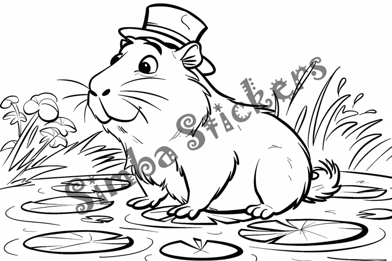 Colouring pages, bundle of capybaras in glasses or top hats, 10 images