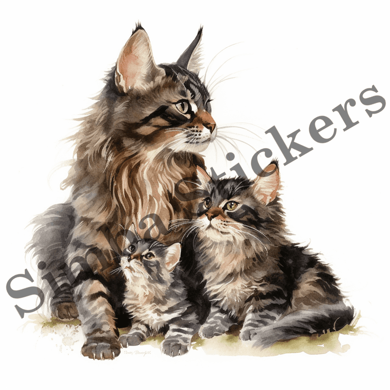 Maine Coon mother with kittens, image set, 10 images