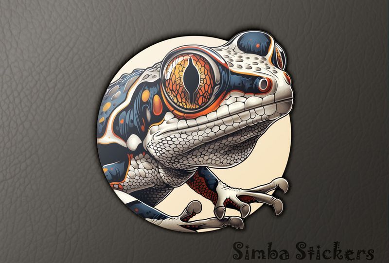 Colourful lizard peeking out of circle