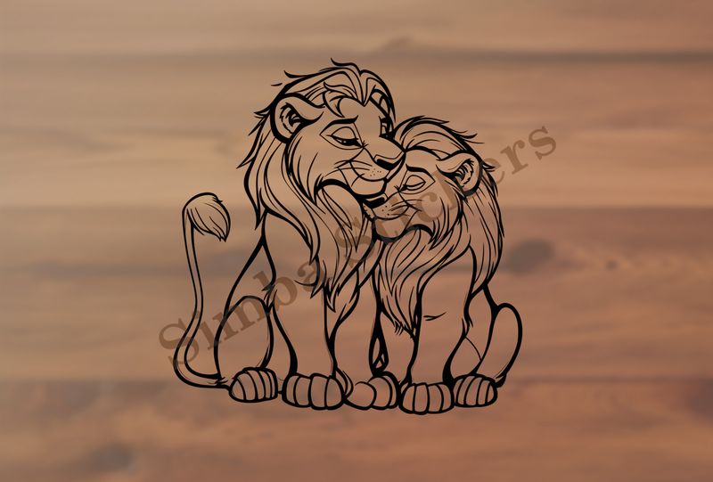 Lion and lioness, romantic, outline art