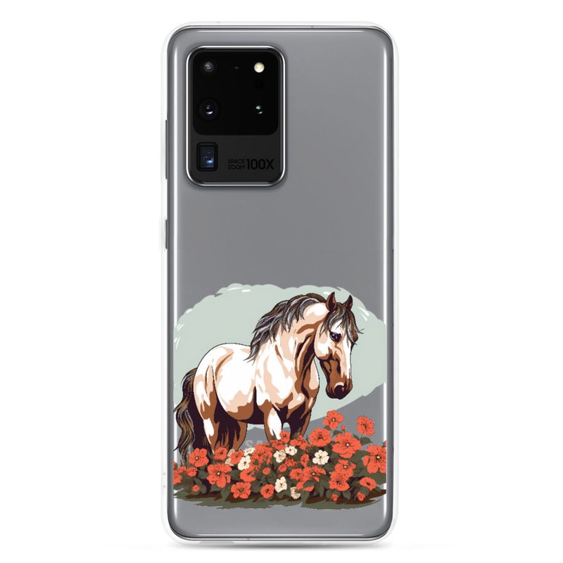 Clear Case for Samsung, Brown horse in field of red flowers, n4w2fj