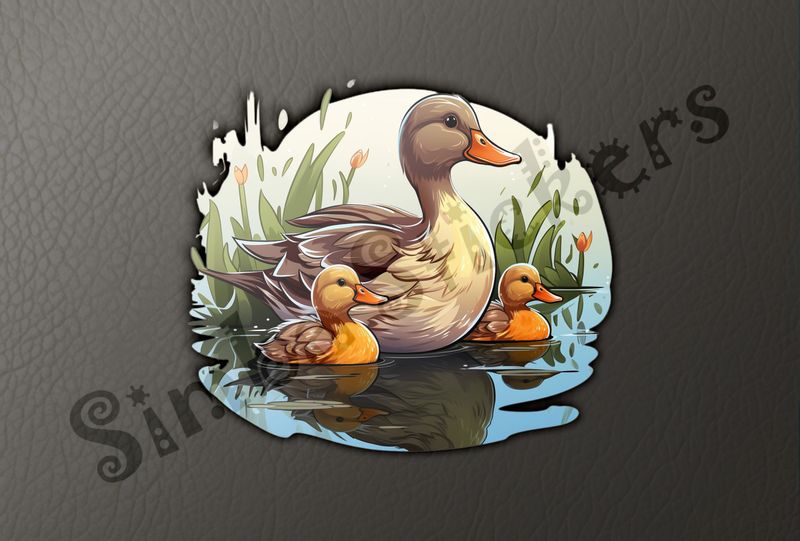 Mother duck with ducklings swimming 