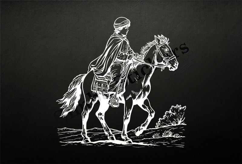 Horse being petted by a Mediterranean boy, outline art