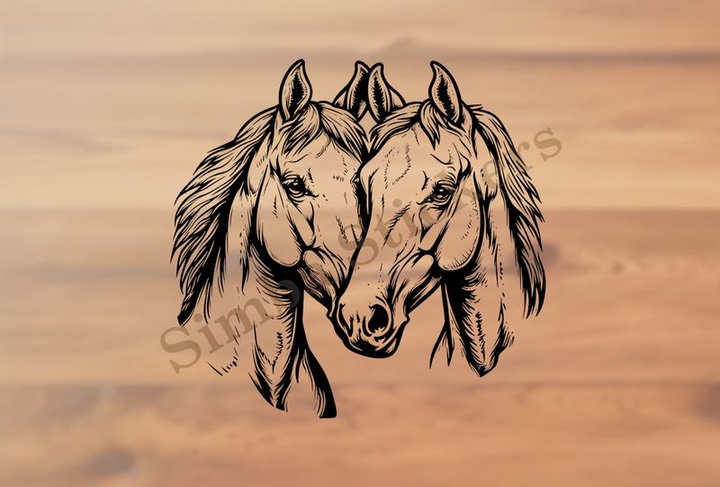 Horses in love, bust, outline art