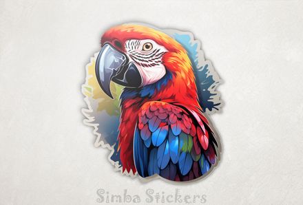 Reddish parrot framed sticker-style, ibqe3w