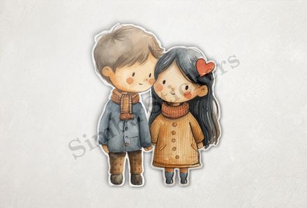 Cute boy and girl in rosy cheeks, wearing scarves 