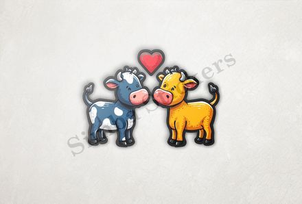 Cattle, bull and cow in love, colourful , heart in picture, fvta2y