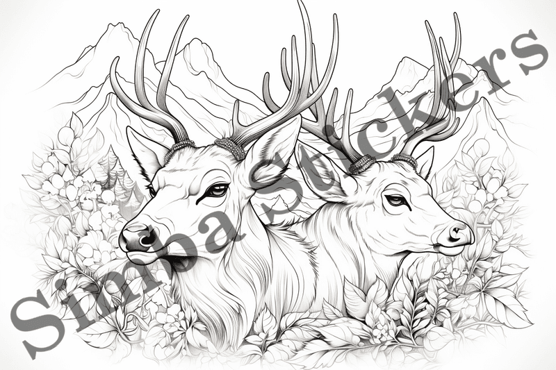 Colouring pages, bundle of deer, 25 images