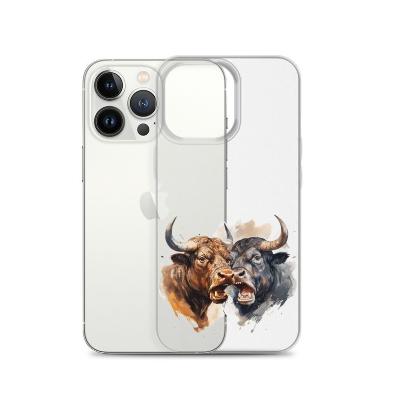 Clear Case for iPhone, Bulls facing up to each other, watercolour, dx5eff