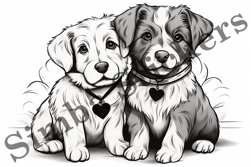Colouring pages, Bundle of dogs in love, 10 images