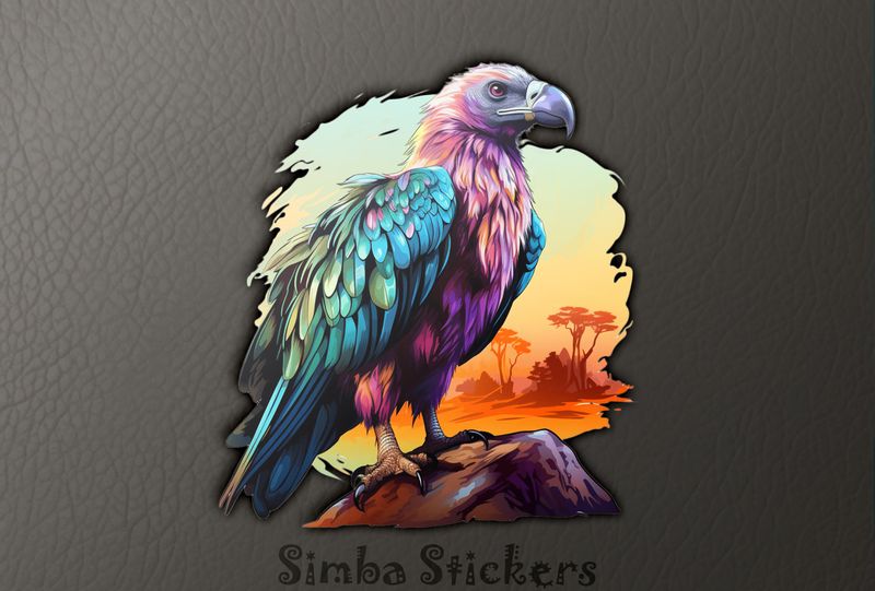 Groovy-coloured vulture perching on rocks, pndhbb