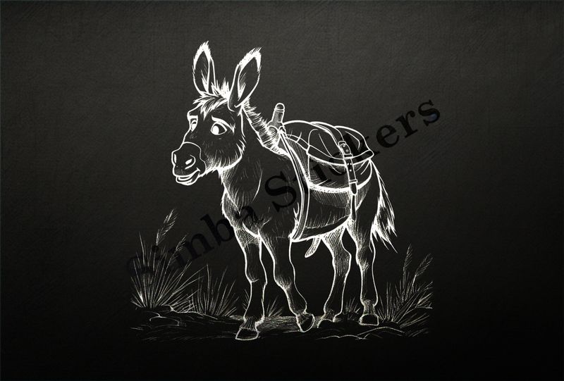 Small donkey carrying packaging, outline art