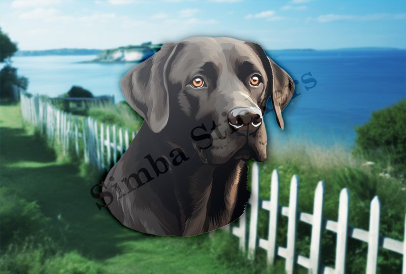 Black labrador dog face slightly turned