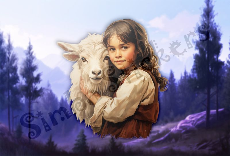 Goat kid in arms of brunette girl