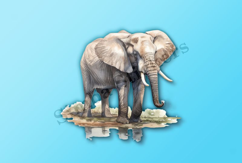 Elephant  by a pond in the Savanna