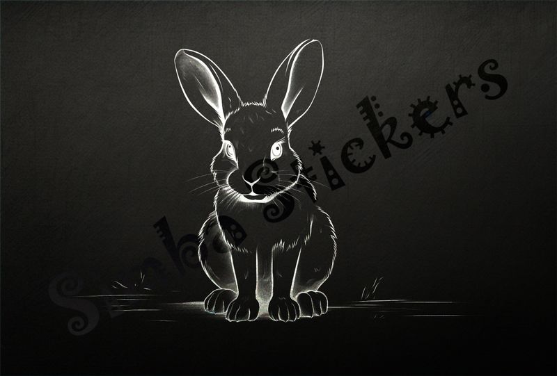 Hare sitting, looking straight ahead, outline art