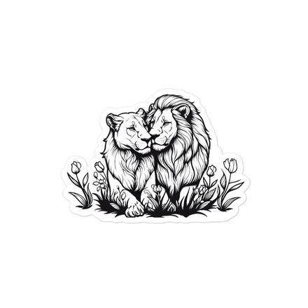 Sticker 4x4,  Male lion with lioness, outline art, kbdgyu 