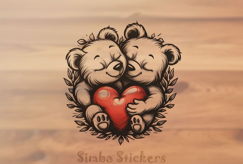 Bears cubs snuggling holding Valentine&#x27;s heart, outline art, dygppo
