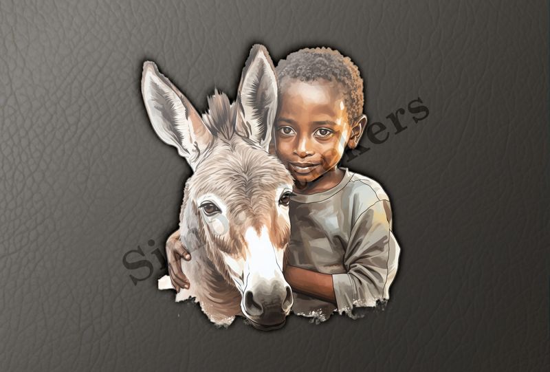 Donkey held by small boy of Indian origin