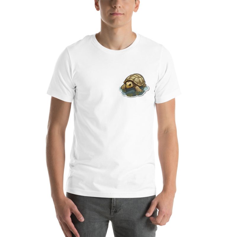 Unisex Staple T-Shirt, Tortoise in shallow water, left chest