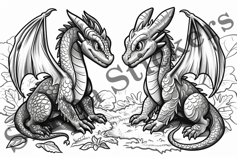 Colouring pages, bundle of dragons, 10 images