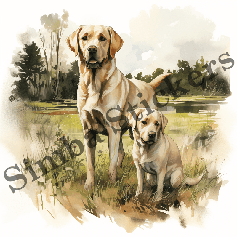 Labrador Retriever dogs outdoors, watercolour, image set, 10 images