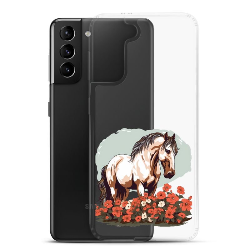 Clear Case for Samsung, Brown horse in field of red flowers, n4w2fj