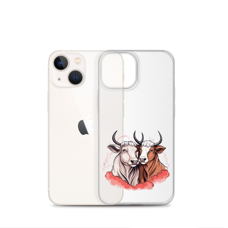 Clear Case for iPhone, Bull and cow, romantic, reddish clouds, qoucds