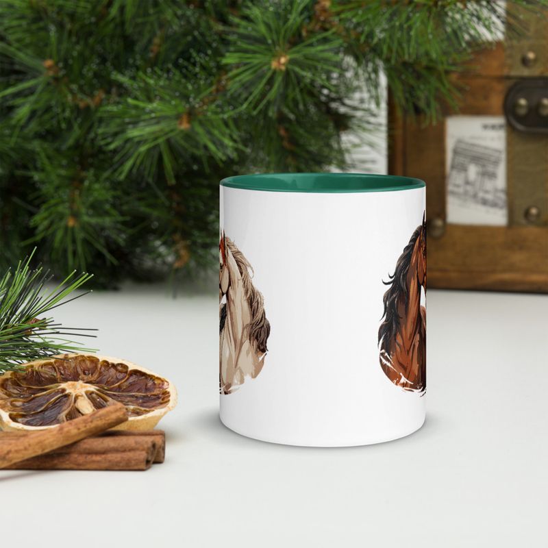 White Ceramic Mug with Color Inside, 11&amp;15oz, Horses nose-to-nose, jbgjpy