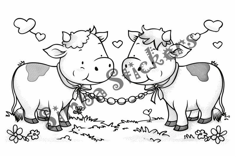 Colouring pages, bundle of cattle, simple, 10 images