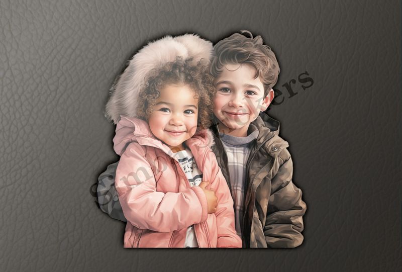 Girl in pink jacket  held by boy 